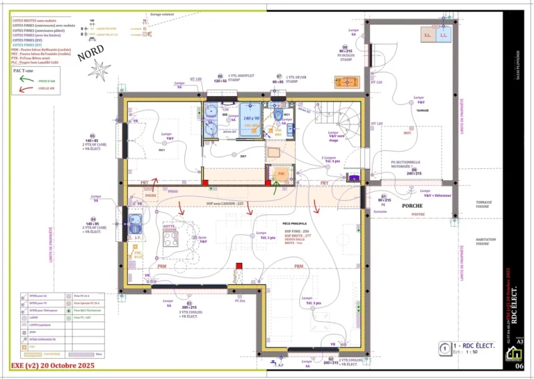Plan RDC implantation électricité maison neuve à Plu vigner — Plans de construction maison sur mesure Lorient Morbihan Bretagne France