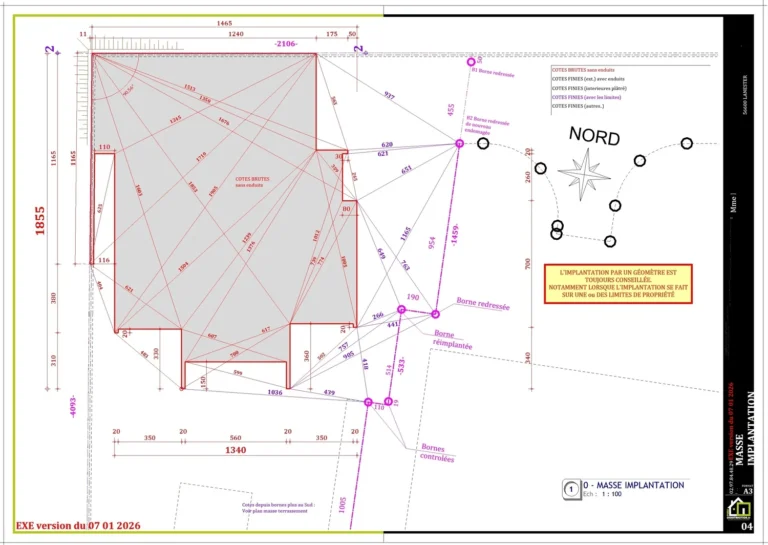 Plan d'implantation d'une maison à 56600 Lanester — Plans de construction maison sur mesure Lorient Morbihan Bretagne France
