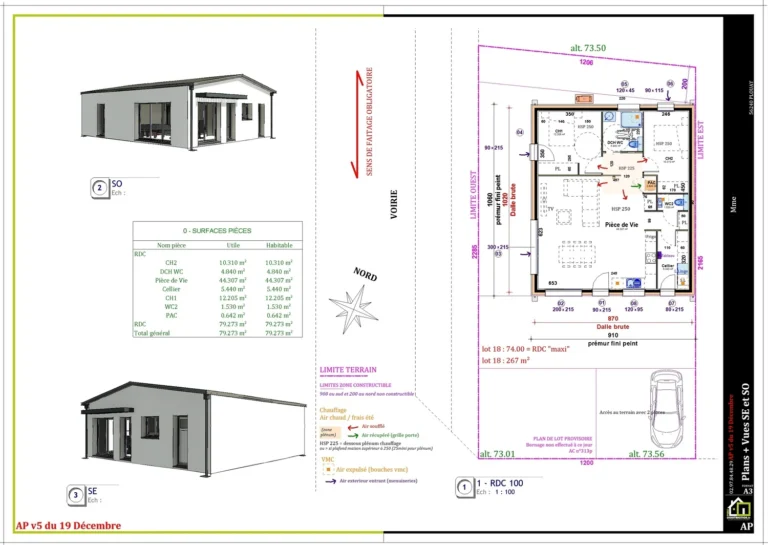 Plan et 3D Avant-Projet définitif pour une maison neuve PMR a 56240 PLOUAY — Plans de construction maison sur mesure Lorient Morbihan Bretagne France